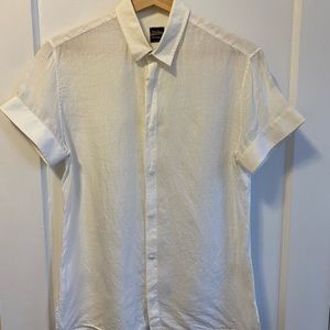 Jean Paul Gaultier Monsieur short sleeves white 100% linen shirt -Small- neck39